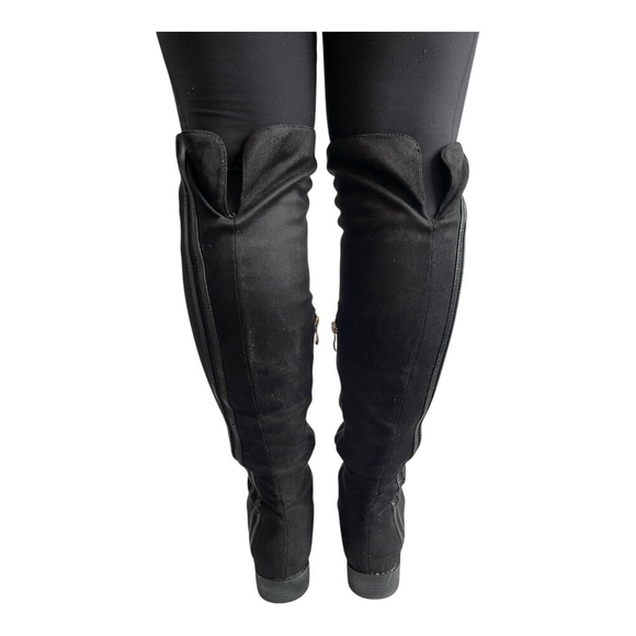 Women’s Black Over The Knee Boots Faux Suede Thigh High Low Heel Shoes Size 6 - Picture 5 of 9